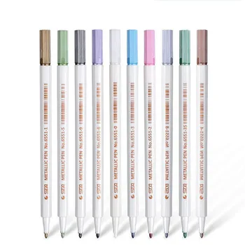 10 Цветов Металлический маркер, ручка для Скрапбукинга, Кисточка для изготовления открыток, Круглая головка, Художественная ручка, Канцелярские принадлежности для рисования 5