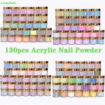130 Цветов Акриловой пудры для ногтей с блестками, Порошки для наращивания полимерных кончиков ногтей, Профессиональный Маникюр, Аксессуары для ногтей