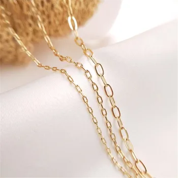 14K Позолоченная прямоугольная цепочка с круглым вырезом цепочка diy серьги браслет ожерелье материал аксессуары свободная цепочка