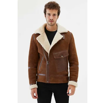 2019 Новая мужская куртка-дубленка из турецкой овчины, летное пальто ВВС, Короткая мужская меховая куртка