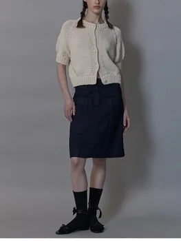 2023, Весенне-летний Новый Женский вязаный свитер с круглым вырезом и пышными рукавами, Женский универсальный вязаный кардиган, офисное женское пальто