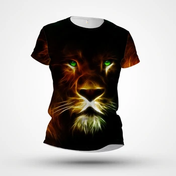 2023 Новая футболка с животными, 3D принтом Льва, короткий рукав, Индивидуальный заводской прямой Летний спортивный топ для отдыха