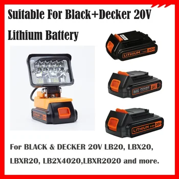 28 Вт светодиодный рабочий светильник Подходит для Black & Decker с литиевой батареей 20 В w / USB Outdoor LBXR20 LB2X4020 LBXR2020 (Не включает аккумулятор)