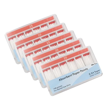5 коробок 0,04 Конических Зубных Абсорбирующих Бумажных Точек 25 # Красный Корневой Канал Абсорбирующая Бумага Абсорбционный Хлопок Стоматологический Эндодонтический Материал