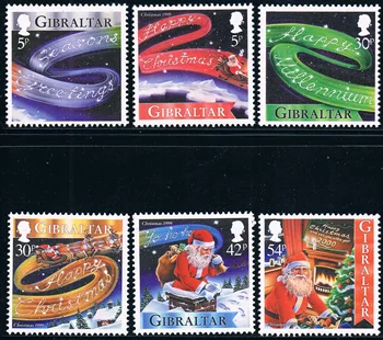 6 шт., почтовая марка Гибралтара, 1999 год, рождественские марки, настоящий оригинал, высокое качество, коллекция марок