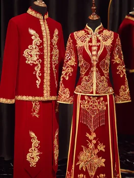Chinese Traditional Velour Wedding Dress Embroidery Beading Banquet High-Quaity Classic Cheongsam Qipao костюм для восточных