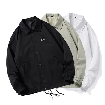 J Lindeberg Мужская бейсбольная куртка с отложным воротником, Верхняя одежда, Ветровка, летное пальто, Деловая повседневная одежда для гольфа, Спортивная 0