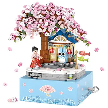 LOZ Япония Под деревом Сакура, Мини-блок, Музыкальная шкатулка, строительные кирпичи, Кимоно Тоторо, коллекция развивающих игрушек для подарка