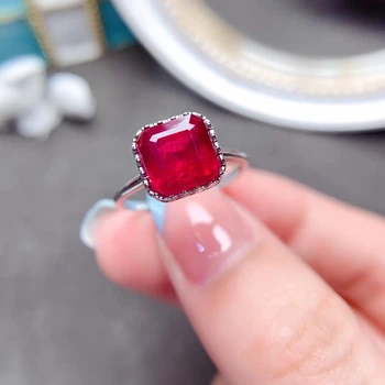 MeiBaPJ Новый горящий рубин, модное квадратное кольцо с драгоценным камнем для женщин, настоящее серебро 925 пробы, изысканные свадебные украшения