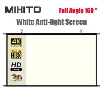 MIXITO Настенный белый сетчатый проекционный экран с защитой от света 60 84 100 120 Дюймов, офисная вечеринка, домашний проекционный занавес