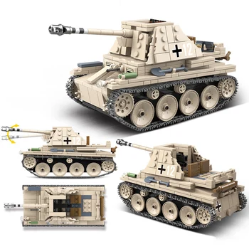 MOC Stuart Легкая модель Танка WW2 Военный Немецкий Танк Tiger weasel Гусеничная машина, Собранные строительные блоки, игрушка для мальчика в подарок