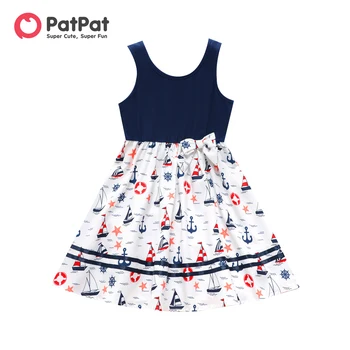 PatPat/ платья для маленьких девочек с бантом и принтом парусника, платье на бретелях