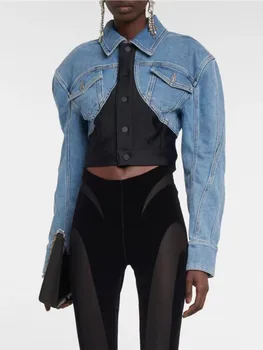 Traf 2023 ЖЕНСКИЙ топ, джинсовая куртка, сшитый облегающий корсет, женское пальто, одежда y2k, новая модная высококачественная рубашка большого размера, бюстгальтер