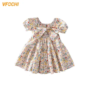 VFOCHI/ 2021 Новое платье для девочек, Летняя Одежда для девочек, Детские пляжные платья с цветочным принтом и открытой спиной для девочек, Модное праздничное платье для девочек