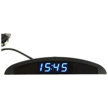 Автомобильный цифровой светодиодный Вольтметр 3 в 1 12 В, часы с термометром, синий