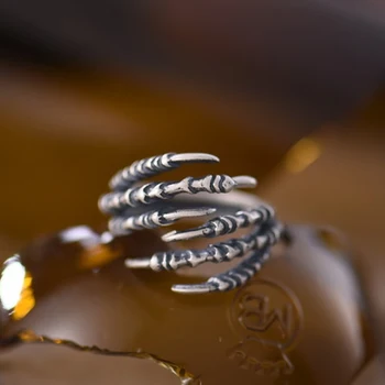 Антикварные кольца с черепом для мужчин и женщин из чистого серебра 925 пробы, Регулируемое кольцо с шестью когтями орла, Оптовые тайские серебряные украшения
