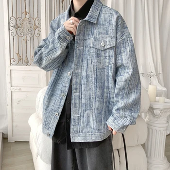 Весенне-осенняя джинсовая куртка, мужская модная мужская куртка с отложным воротником, Мужская куртка-карго, пальто в стиле хип-хоп, Свободная уличная мужская одежда