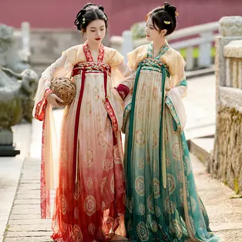 Винтажное женское платье Hanfu, Древнекитайский традиционный женский костюм Феи Hanfu для Косплея, Летнее платье Зелено-красного цвета Hanfu Для женщин