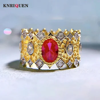 Винтажные кольца из 100% стерлингового серебра 925 пробы 5* 7 мм с рубиновым кружевом для женщин, драгоценный камень, Свадебный коктейль, ювелирные украшения, подарок на годовщину