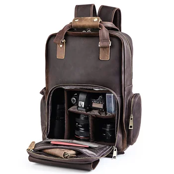 Винтажный водонепроницаемый Рюкзак для камеры Crazy Horse из натуральной кожи, сумка для зеркальной камеры/видео