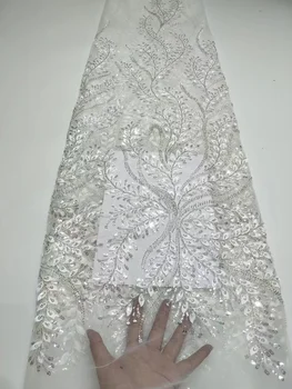 Высококачественная африканская нигерийская 3D аппликация Кружевная Цветочная ткань для Свадьбы С вышивкой Жениха блестками Французские кружевные ткани 5