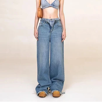 Горячие брюки с широкими штанинами, новинка 2023 года, y2k, старые свободные джинсы из плотной выстиранной мешковины, модные прямые повседневные брюки, женские брюки
