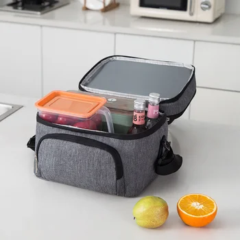 Двухслойная изоляционная сумка для ланча через плечо для женщин и детей, термоконтейнер для хранения продуктов Большой емкости, сумка-холодильник для бенто для пикника