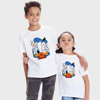 Детская футболка Disney, детская футболка с принтом Дональда Дака, Топы с героями мультфильмов 90 см-150 см, Модная Одежда в стиле Харадзюку для подростков, Одежда для братьев и Сестер