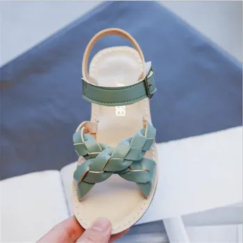 Детские сандалии 2021, летняя новая тканая пляжная обувь для маленьких девочек, милые туфли принцессы с открытым носком, детская обувь для малышей