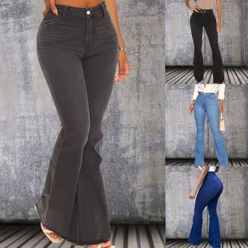 Джинсы-брюки, Женские Расклешенные брюки, Сексуальные Облегающие черные, серые джинсы, Модные Женские Джинсовые брюки y2k с Напуском, широкие брюки