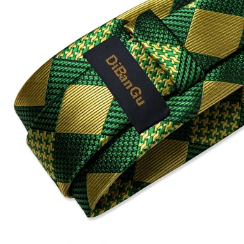 Дизайнерский мужской шелковый галстук, Роскошный Зеленый Золотой Клетчатый Деловой Свадебный галстук для мужчин, подарочный набор, Оптовые товары для бизнеса 3