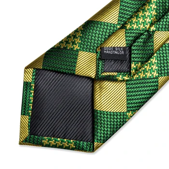 Дизайнерский мужской шелковый галстук, Роскошный Зеленый Золотой Клетчатый Деловой Свадебный галстук для мужчин, подарочный набор, Оптовые товары для бизнеса 4