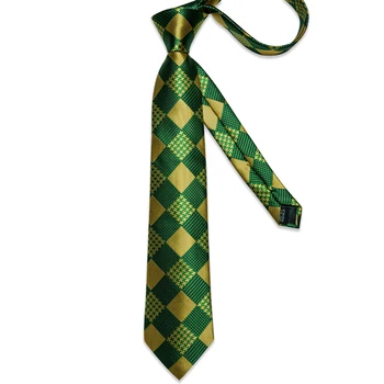 Дизайнерский мужской шелковый галстук, Роскошный Зеленый Золотой Клетчатый Деловой Свадебный галстук для мужчин, подарочный набор, Оптовые товары для бизнеса 5