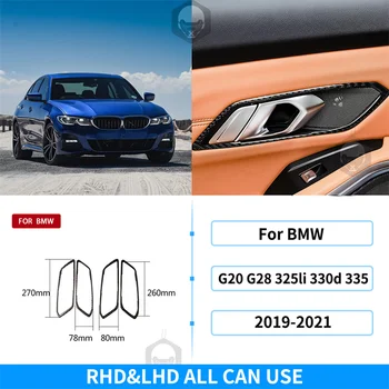 Для BMW G20 G28 3 Серии 2019-2021 Внутренняя отделка из углеродного волокна, внутренняя дверная ручка, Декоративная рамка, наклейка на крышку, автомобильный Стайлинг