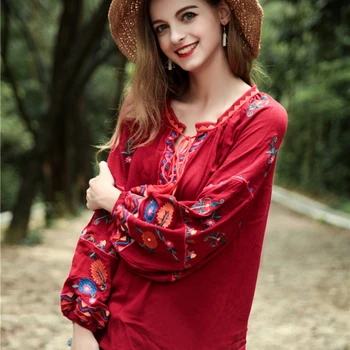 Женская хлопковая льняная рубашка с вышивкой, топ с длинным рукавом, Кружевной галстук-бабочка, Дизайнерское Высококачественное Модное пальто для отдыха, Весна-Осень, Новинка