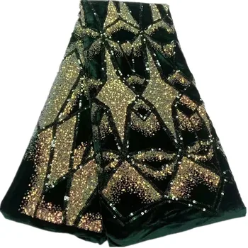 Знакомая Кружевная ткань С блестками, 5 Ярдов, Мода 2021 Года, Высококачественная Нигерийская Французская Бархатная Кружевная ткань для пошива платья QX81306