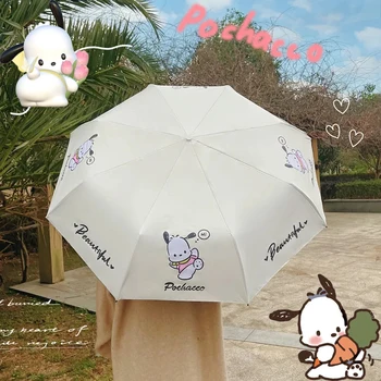 Зонтик Sanrio Kawaii Pochacco, Мультяшный Солнечный и дождливый Складной зонтик двойного назначения, солнцезащитный зонтик, простые предметы первой необходимости