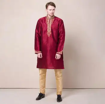 Индийская одежда С вышивкой, Этническая Свадебная Мужская Одежда, Красный Костюм, Брюки, Весенняя Курта, Винтаж