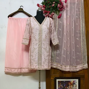 Индийское розовое Сари Женское Sharara Palzzo Kurti Plazzo Брюки шаровары костюм
