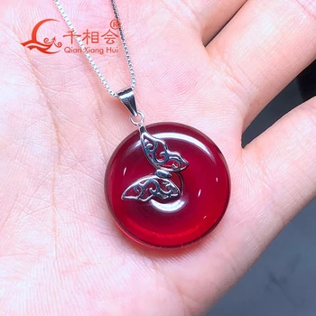 искусственный красный цвет рубиновый круг бабочка кулон ожерелье из серебра 925 пробы с основным камнем 25 мм 46 карат для ювелирных изделий