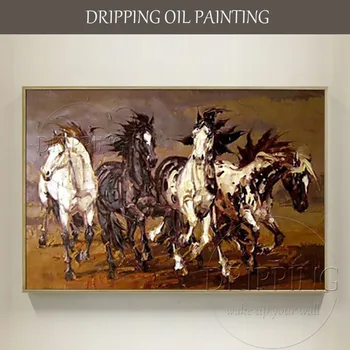 Квалифицированный художник, ручная роспись абстрактных животных, 4 лошади, картина маслом на холсте, Бегущая абстрактная лошадь, картина маслом для декора стен