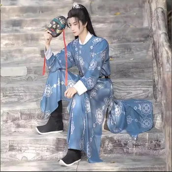 Китайская Традиционная одежда Унисекс Hanfu для мужчин и женщин, одежда Династии Тан, Халат с круглым вырезом и цветочным принтом, костюм для пары из фильма, Косплей