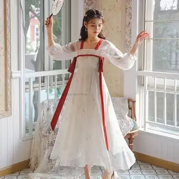 Китайское национальное улучшенное шифоновое платье Hanfu с цветочным принтом для девочек, повседневное платье феи, Восточное винтажное вечернее платье Vestido