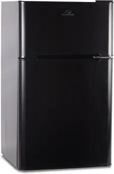 Классный компактный двухдверный холодильник CCRD32B с настоящей морозильной камерой, мини-холодильник объемом 3,2 кубических фута, черный