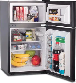 Классный компактный двухдверный холодильник CCRD32B с настоящей морозильной камерой, мини-холодильник объемом 3,2 кубических фута, черный 1