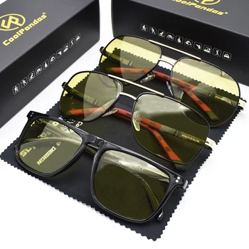 Комбинированная Продажа 3ШТ CoolPandas Винтажные Фотохромные Солнцезащитные очки Поляризованные Мужские Очки Дневного Ночного Видения Для Вождения UV400 gafas de sol