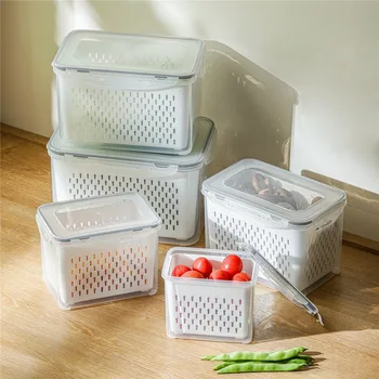 Коробка для хранения овощей и фруктов в холодильнике, Многофункциональная Пластиковая корзина-контейнер с крышкой, Кухонный Органайзер