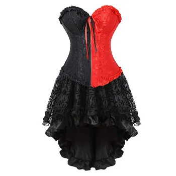 корсетное платье, юбки для женщин, вечерние бюстье на молнии спереди, корсет, бурлеск, Хэллоуин, большие размеры, красный, черный маскарадный костюм
