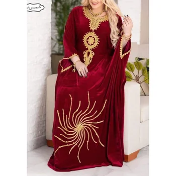 Красные Кафтаны из Дубая и Марокко, Платья Farasha Abaya, Модные Длинные бархатные Платья с европейскими и американскими тенденциями моды