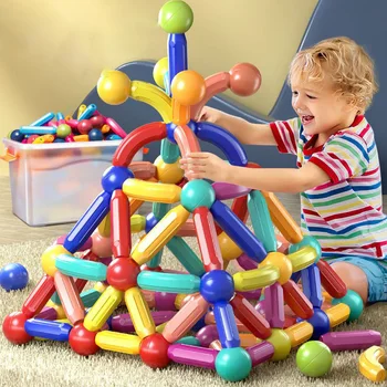 Магнитные строительные блоки, Игрушечный магнит, конструкторский набор для Монтессори, Развивающие магнитные палочки для малышей, игрушки для сборки для детей